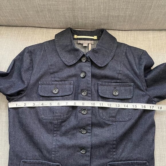Ann Taylor Blue Button Up Denim Jacket Women’s Size 4 Pockets Peter Pan Collar - Picture 7 of 8